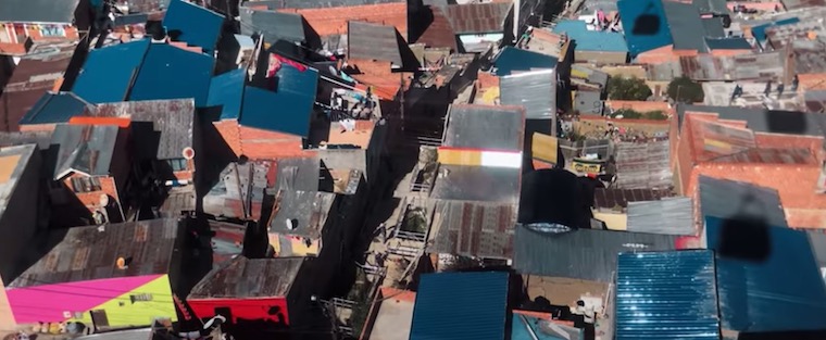 aerial view colorful rooftops