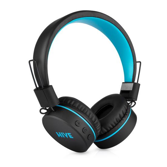 black blue headphones angle view
