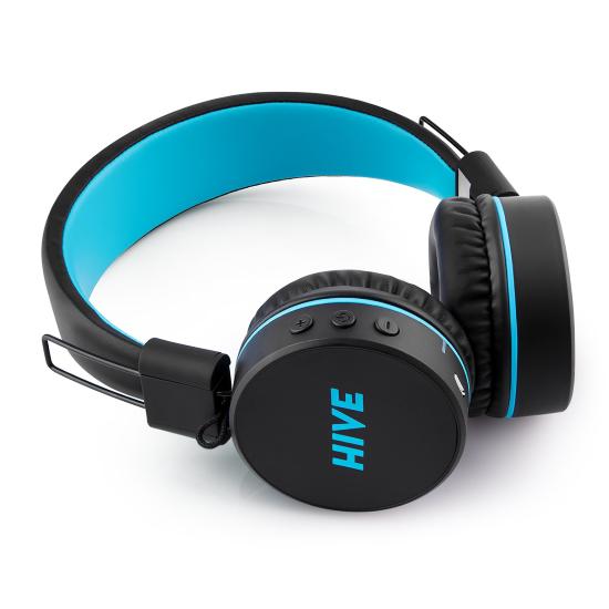 black blue headphones flat view