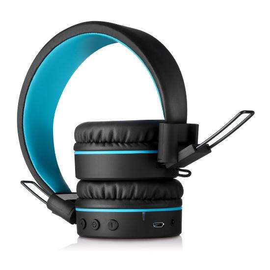 black blue headphones folded side