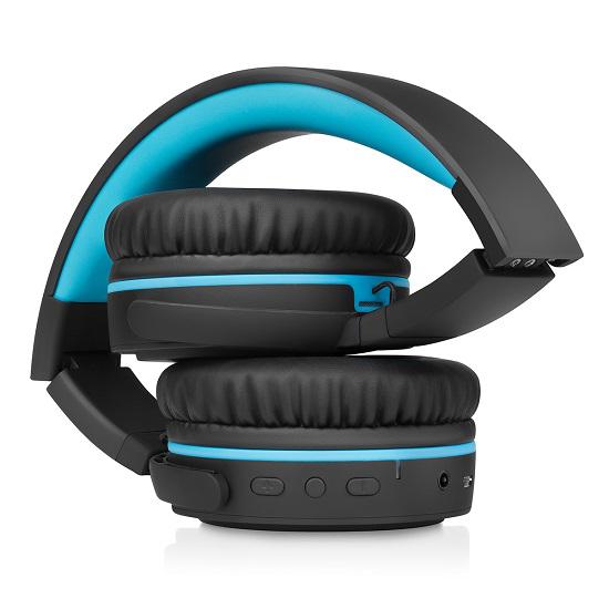 black blue headphones folded