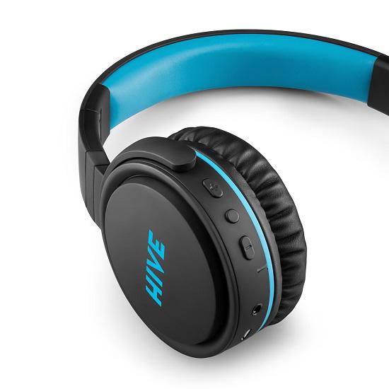 black blue headphones top view