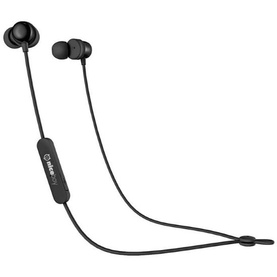 black wireless earbuds