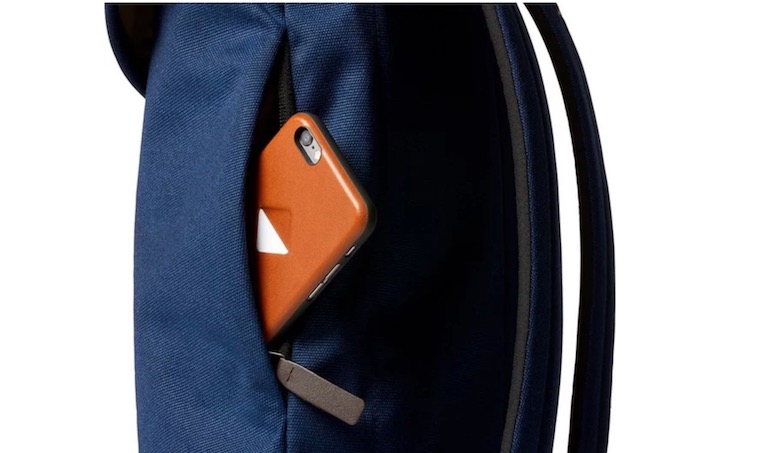 blue backpack with phone pocket