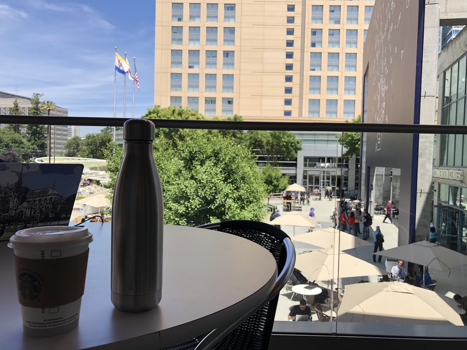 coffee and water bottle outdoor view