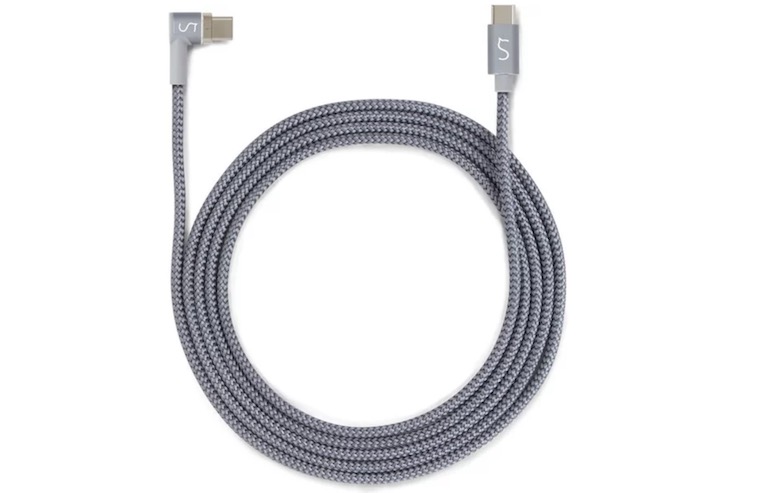 coiled gray braided usb c cable