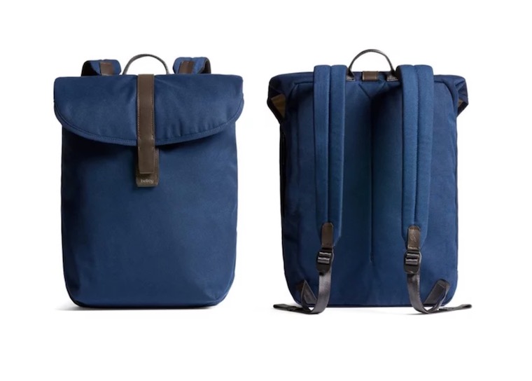 front and back view blue backpack