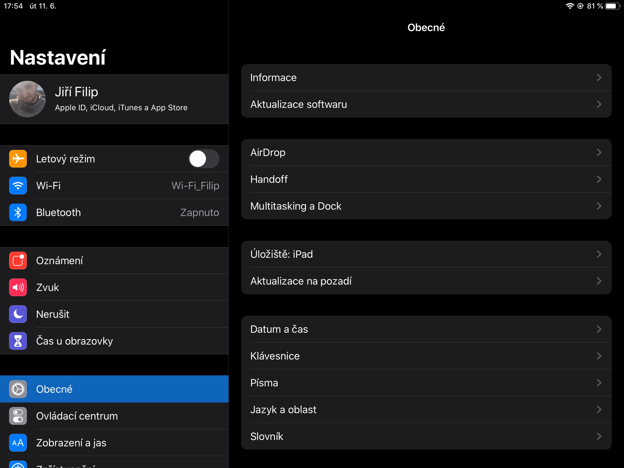 ipad settings menu