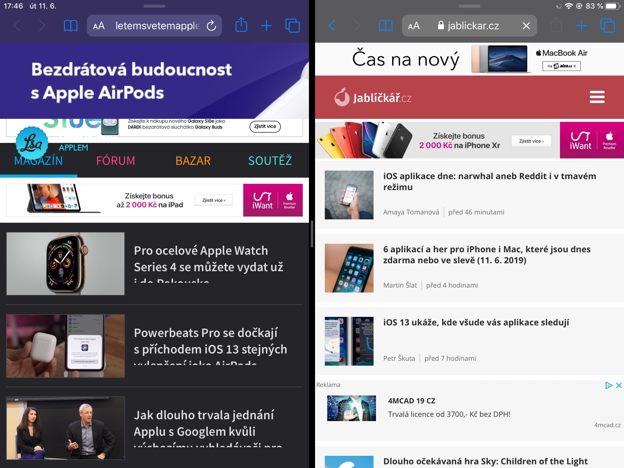 ipad split screen browsing