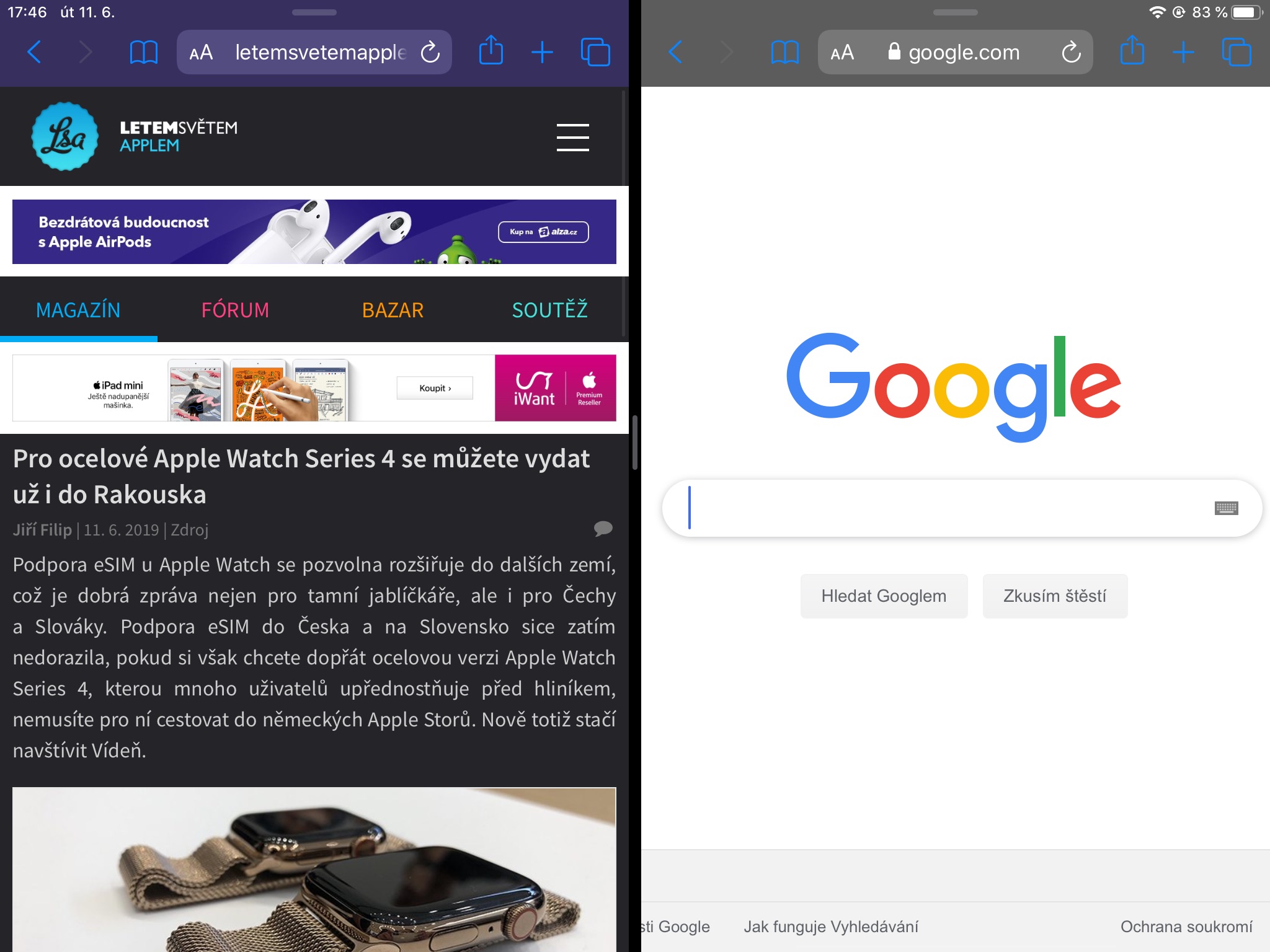 ipad split screen google