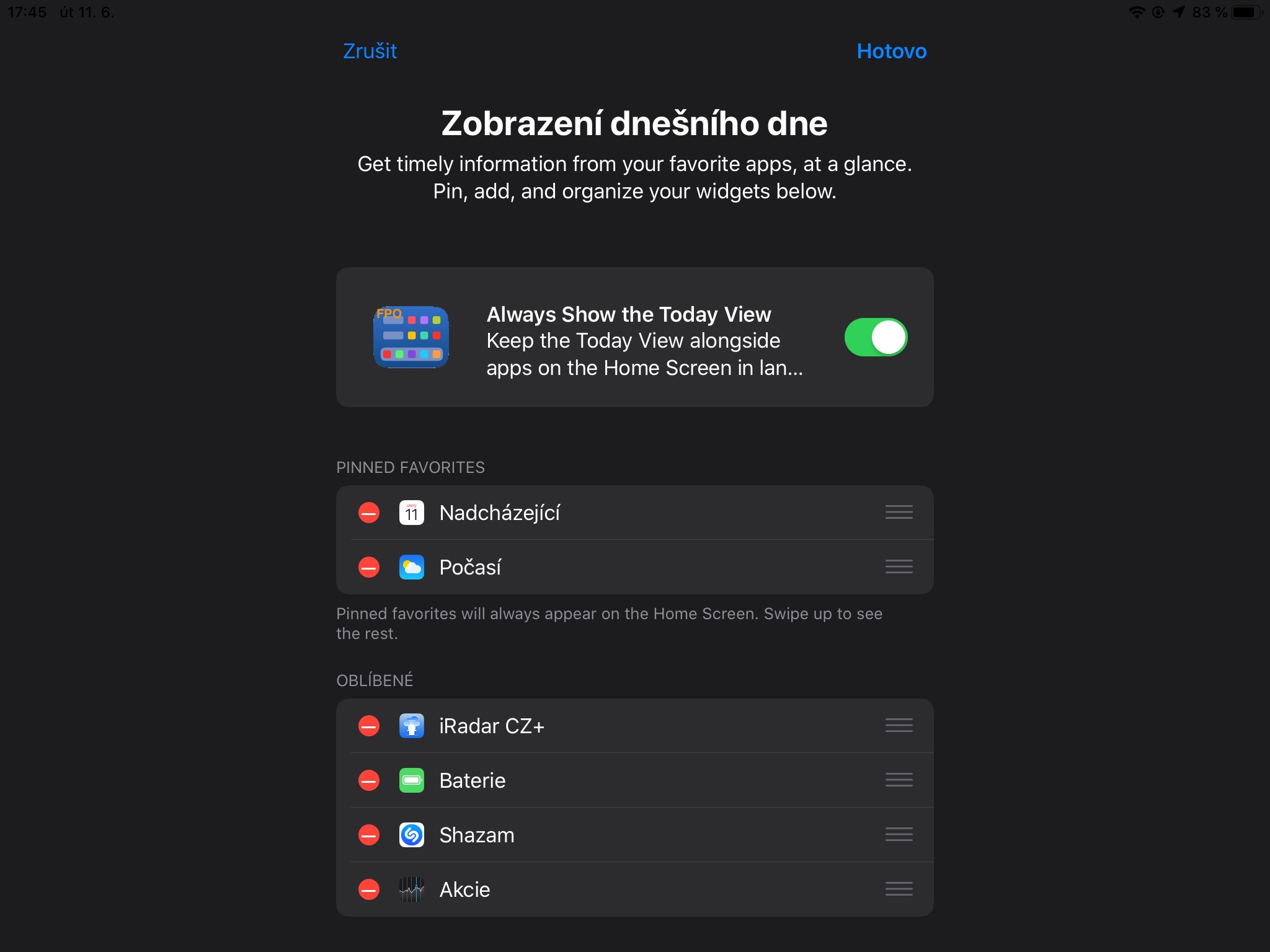 ipad today view settings
