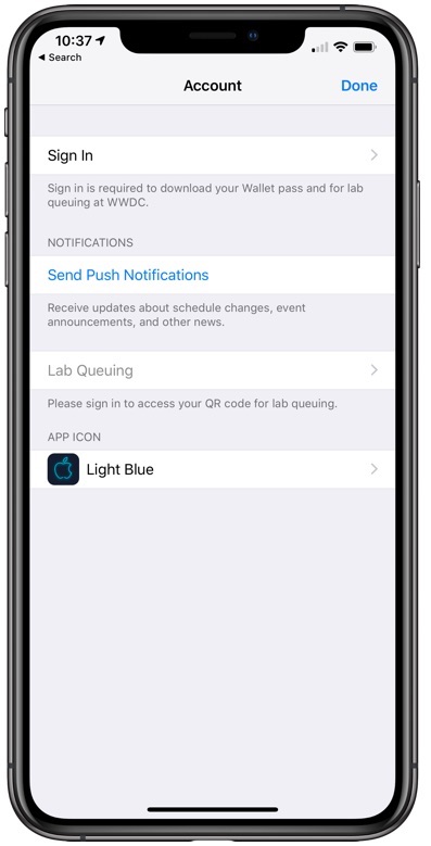 iphone account settings screen