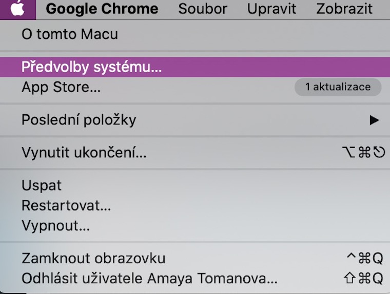 macos menu in czech language