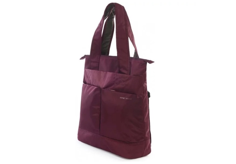 maroon tote backpack side view