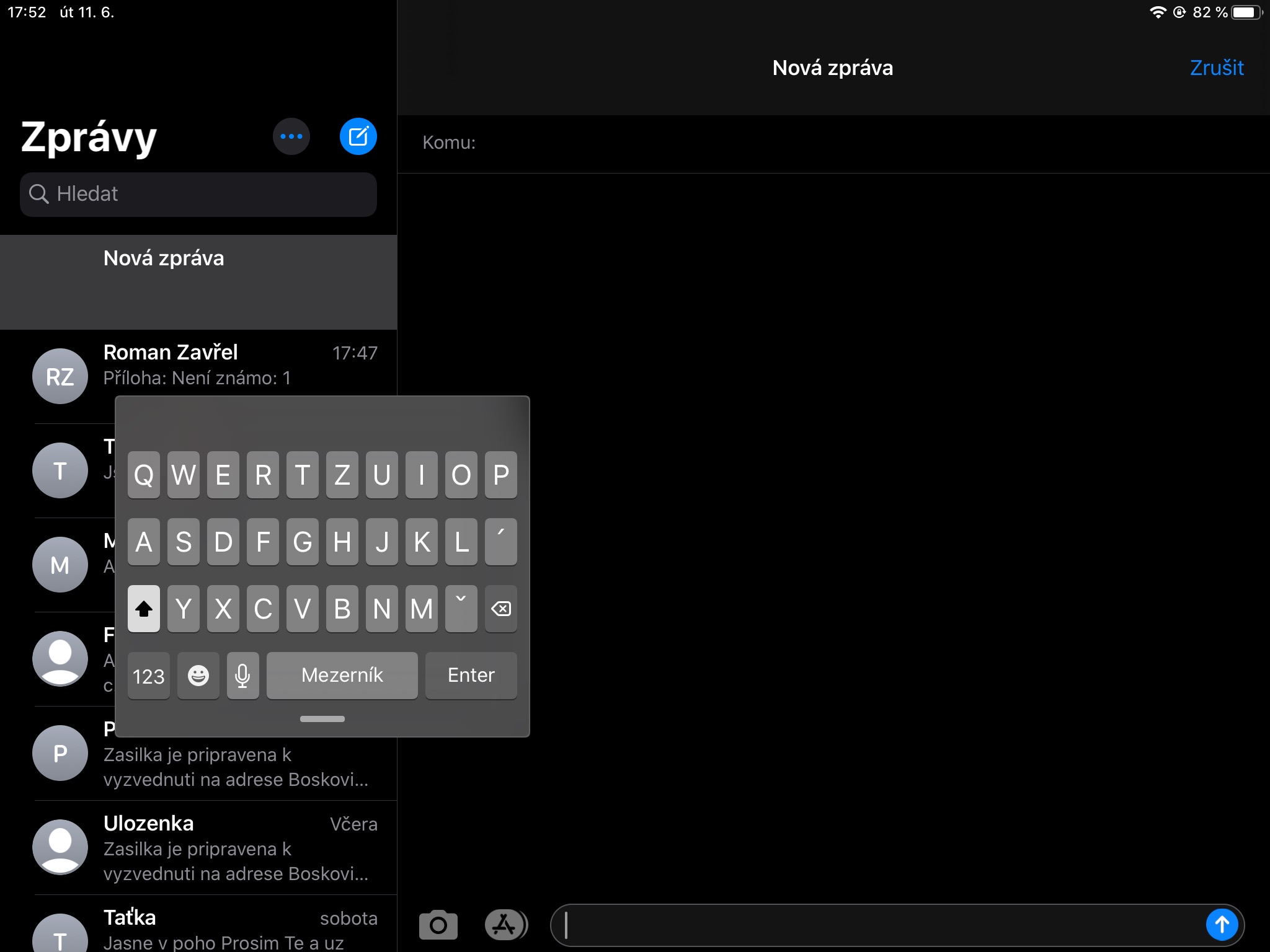 new message screen