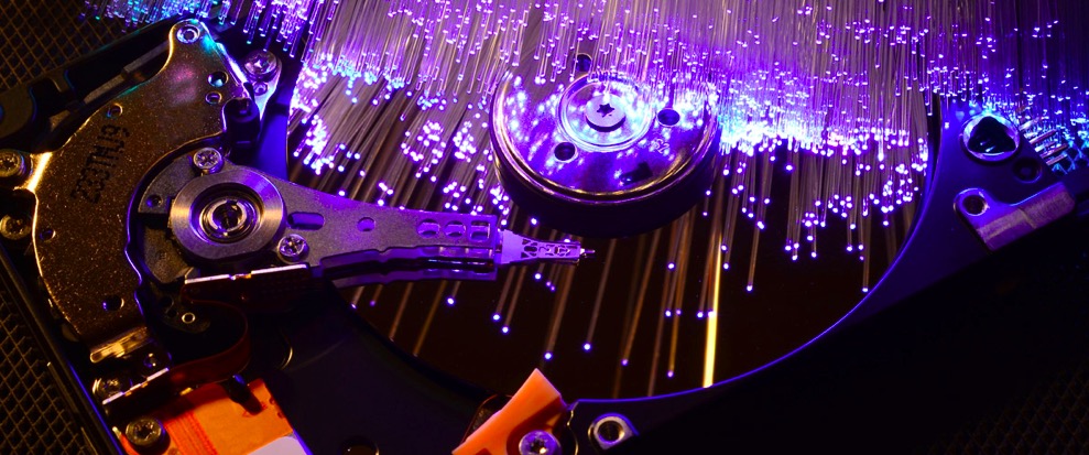 open hard drive with fiber optics