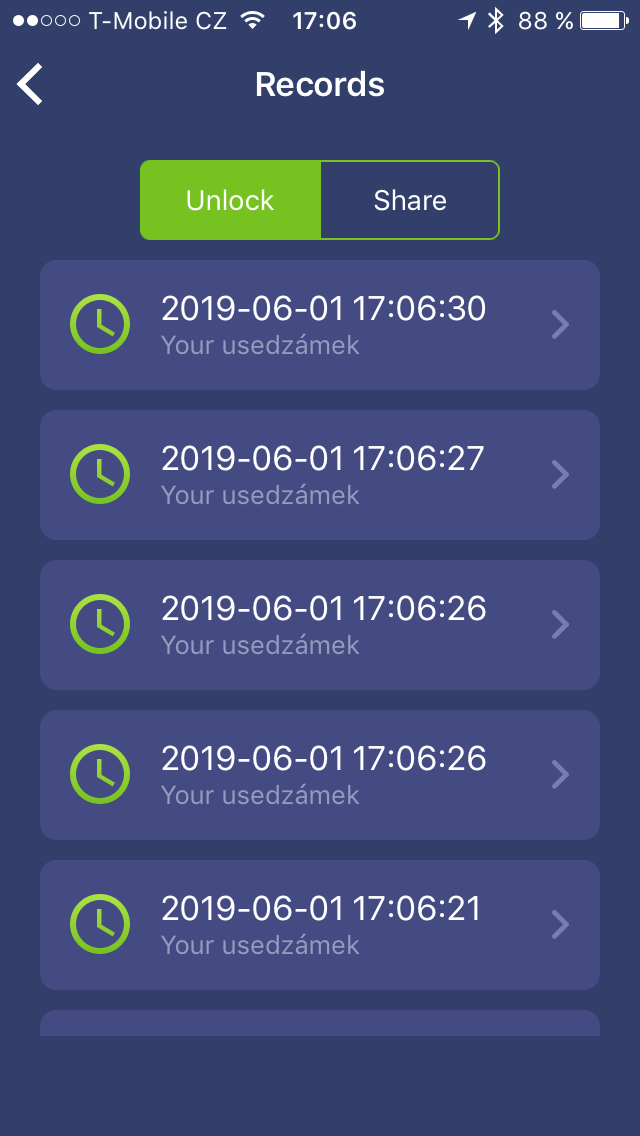 usage records screen