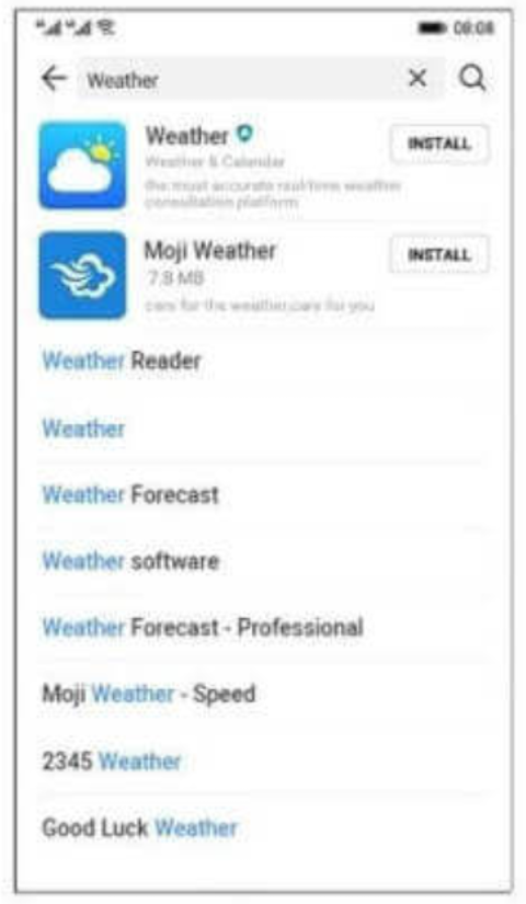 weather app search results