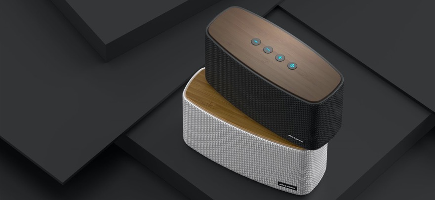 wood and white speaker