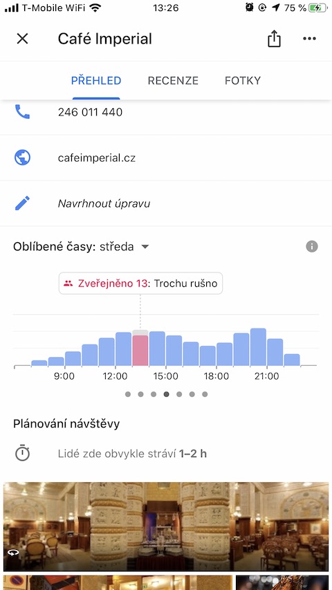Google Maps vytizenost restaurace 2