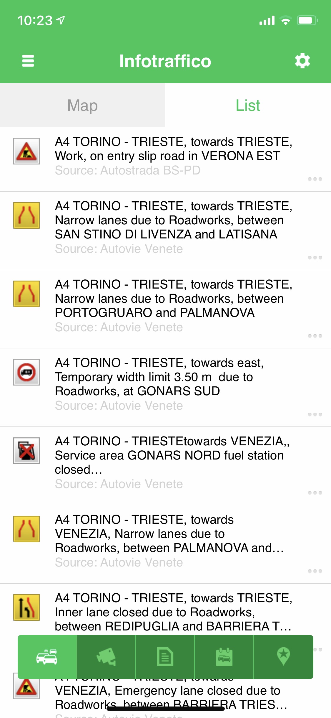 InfoViaggiando 1 Screenshot z aplikace pro italske silnice