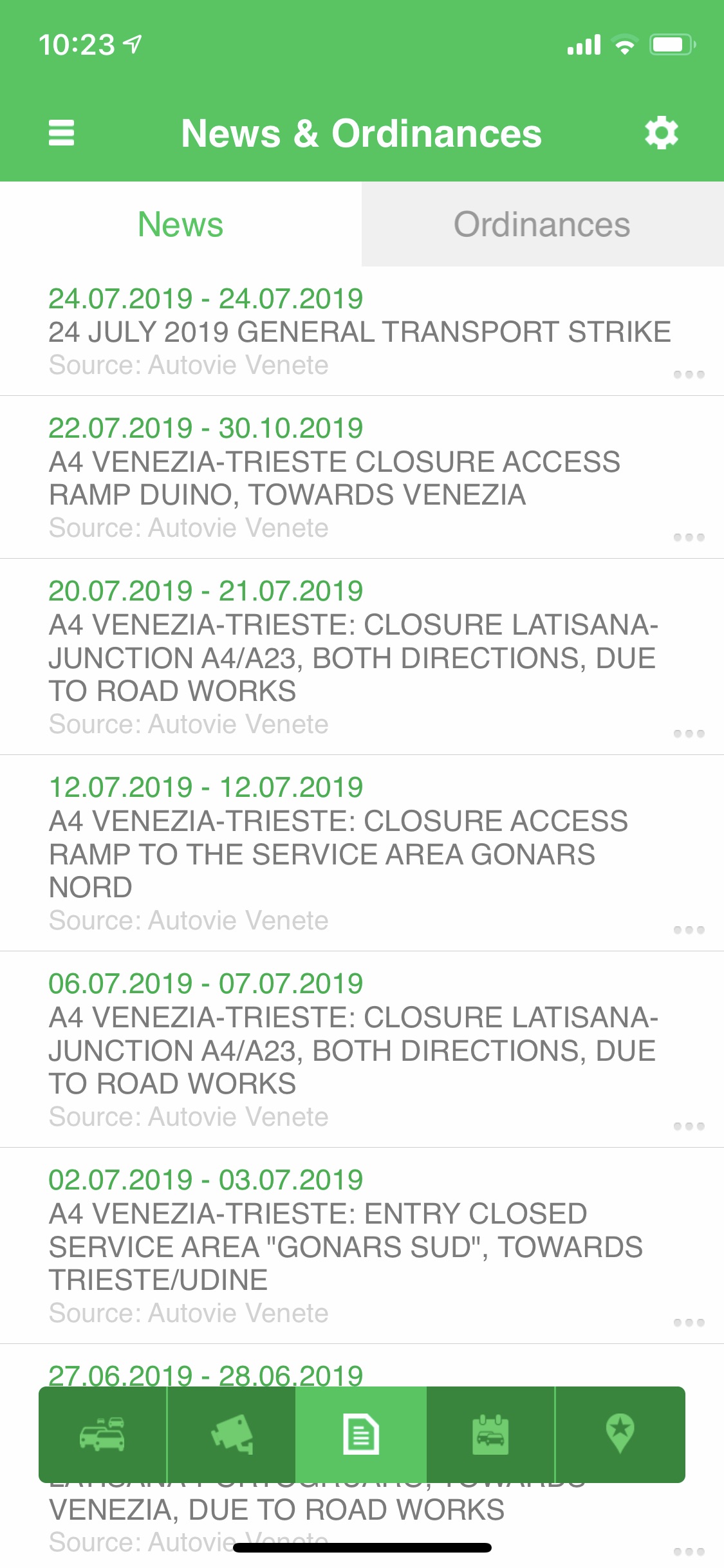 InfoViaggiando 2 Screenshot z aplikace pro italske silnice