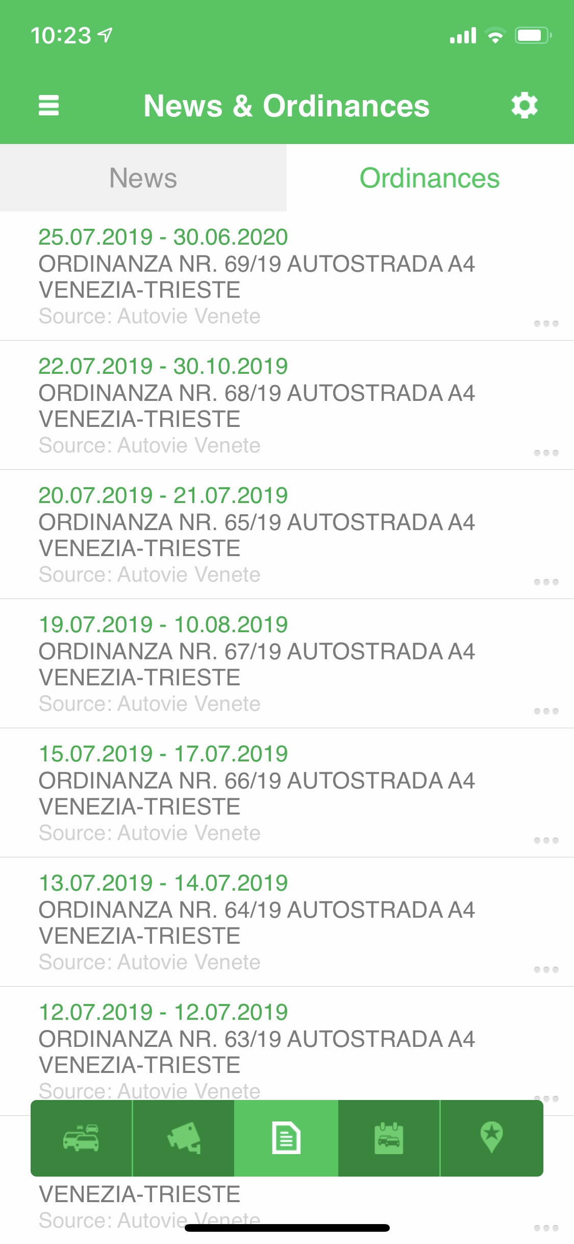 InfoViaggiando 3 Screenshot z aplikace pro italske silnice