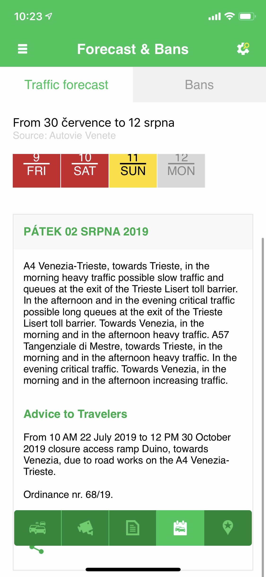 InfoViaggiando 5 Screenshot z aplikace pro italske silnice
