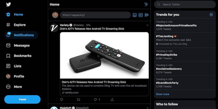 Twitter nova verze tmavy vzhled Twitter nova verze tmavy vzhled