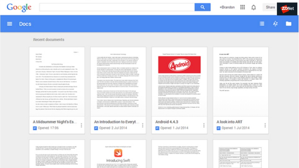 google docs interface