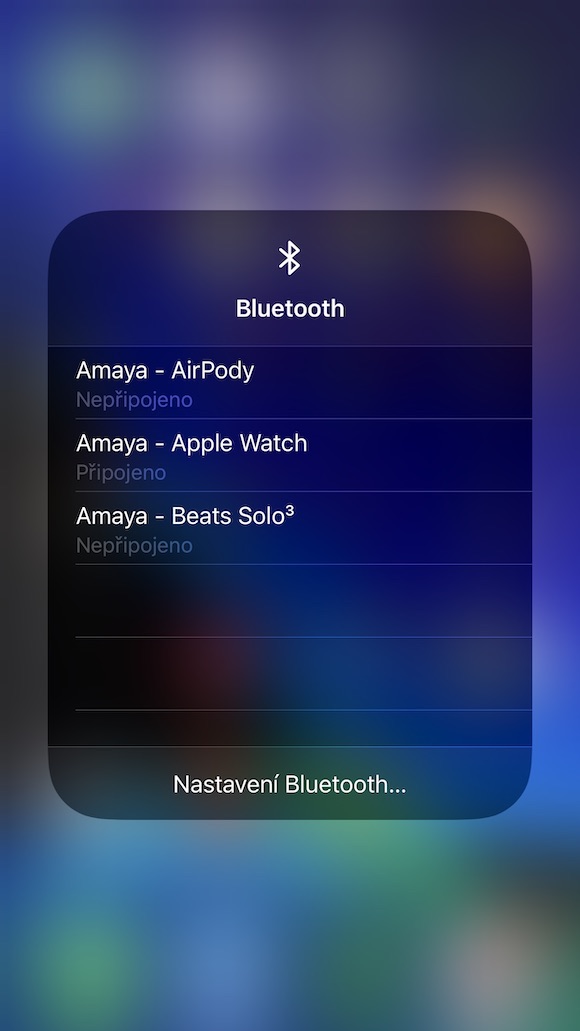 iOS 13 Ovladaci centrum Bluetooth Wi-Fi2 Nastaveni Bluetooth v Ovladacim centru iOS 13