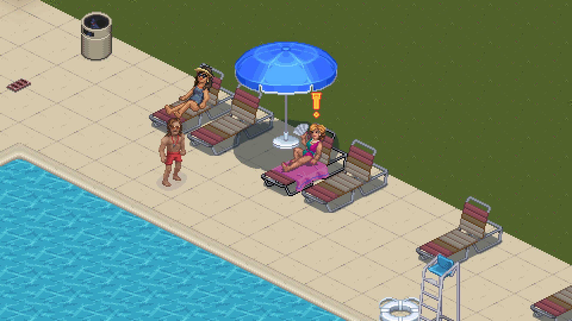 pixel art poolside scene
