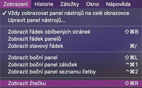 Rezim ctecky Safari macOS