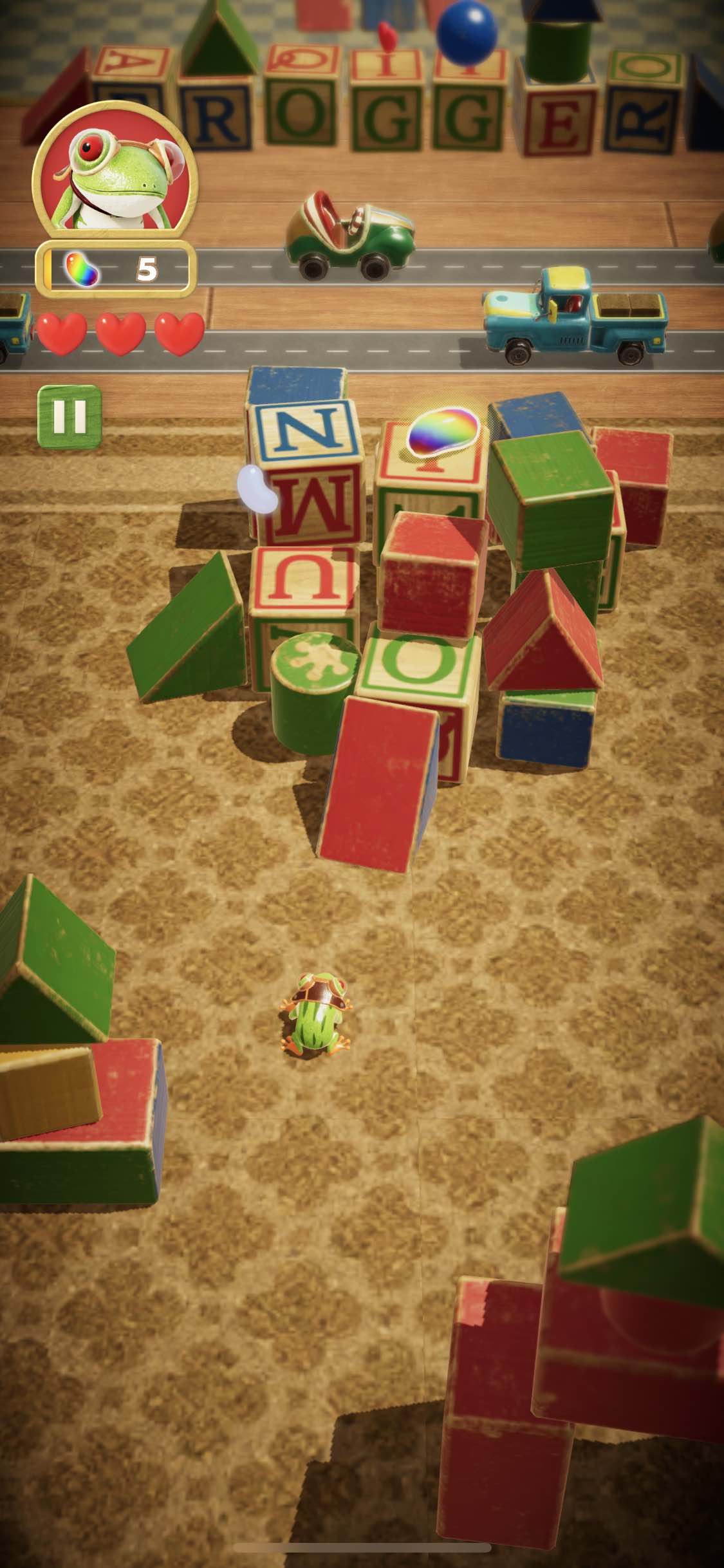 Stavba z kostek ve hre Frogger in Toy Town