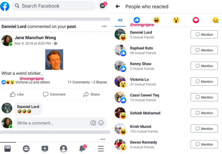 facebook reactions list
