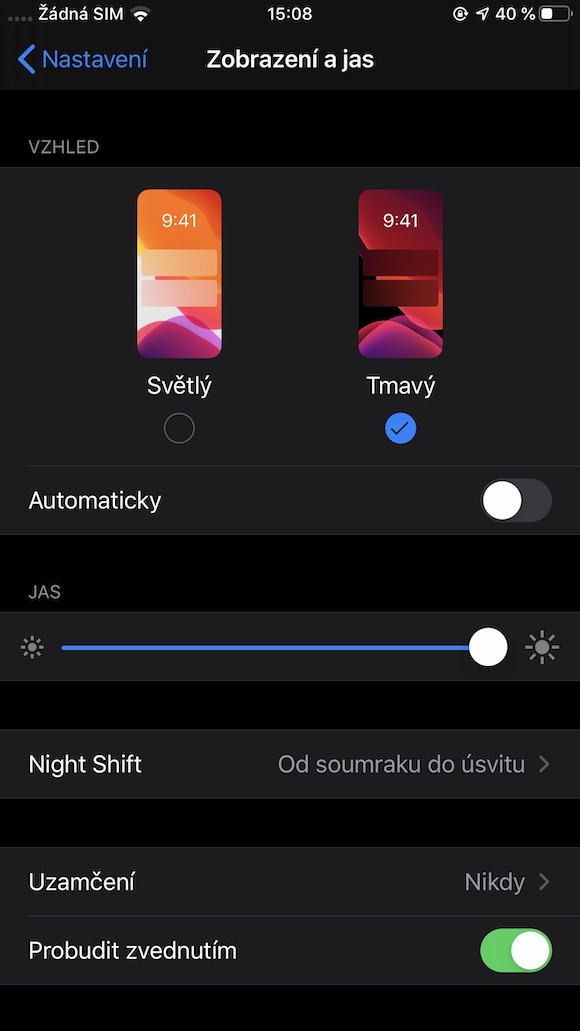 iOS 13 Tmavy rezim v Nastaveni 1