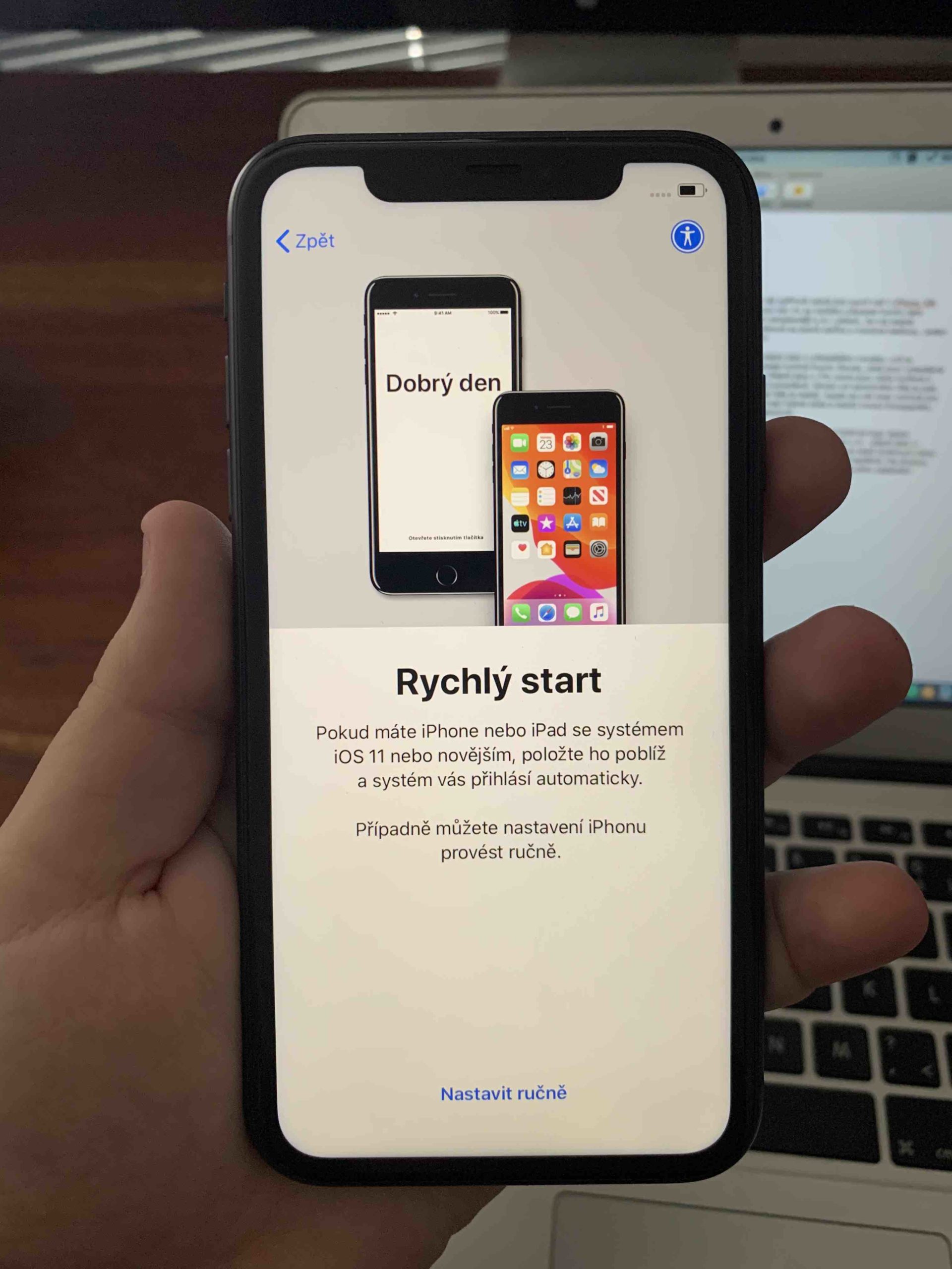 iPhone 11 obrazovka rychleho startu