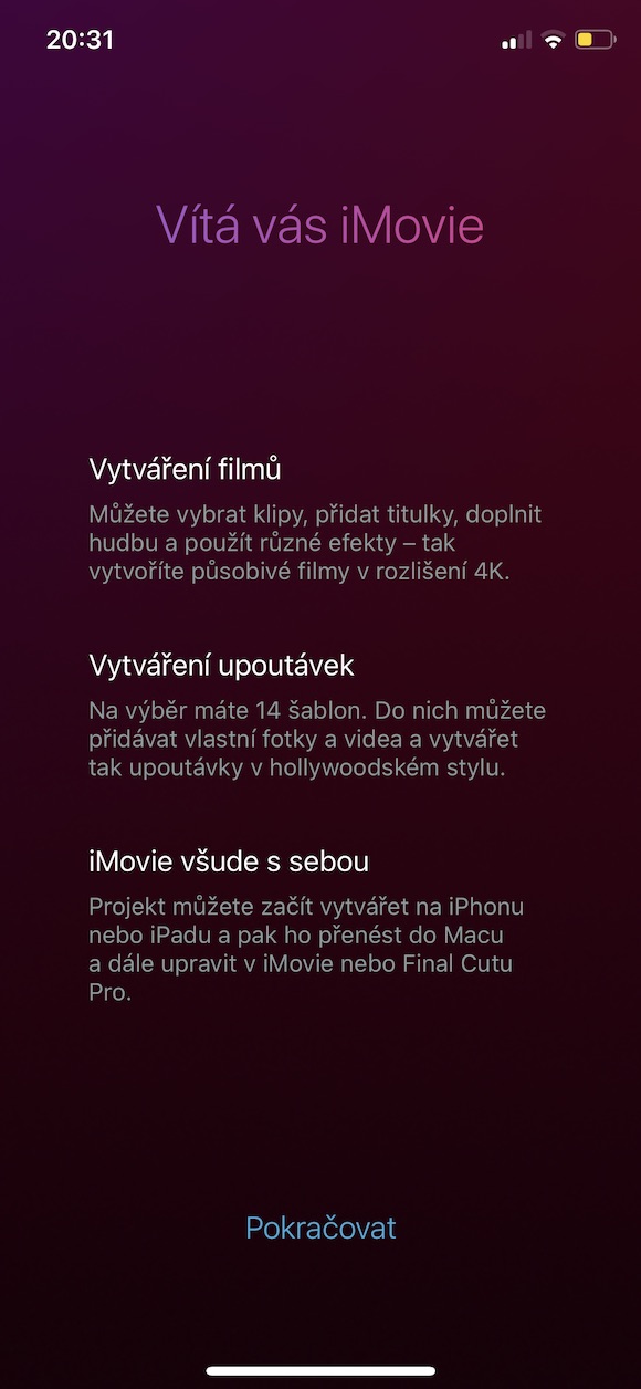 imovie welcome screen