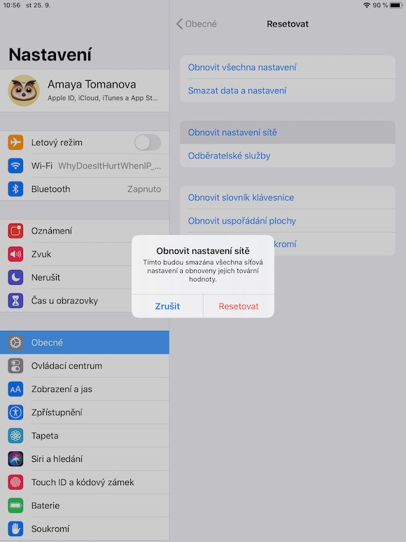ipad settings reset network