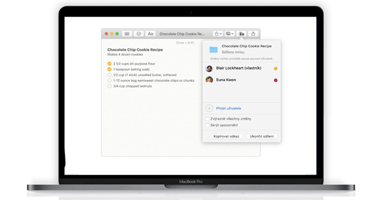 macbook sdileni poznamek