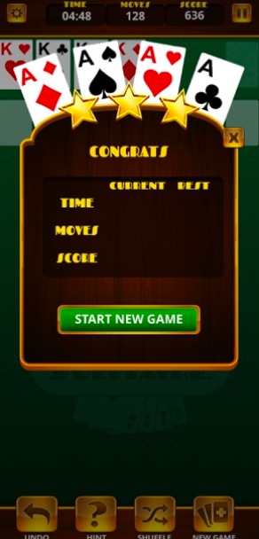 solitaire congratulations screen
