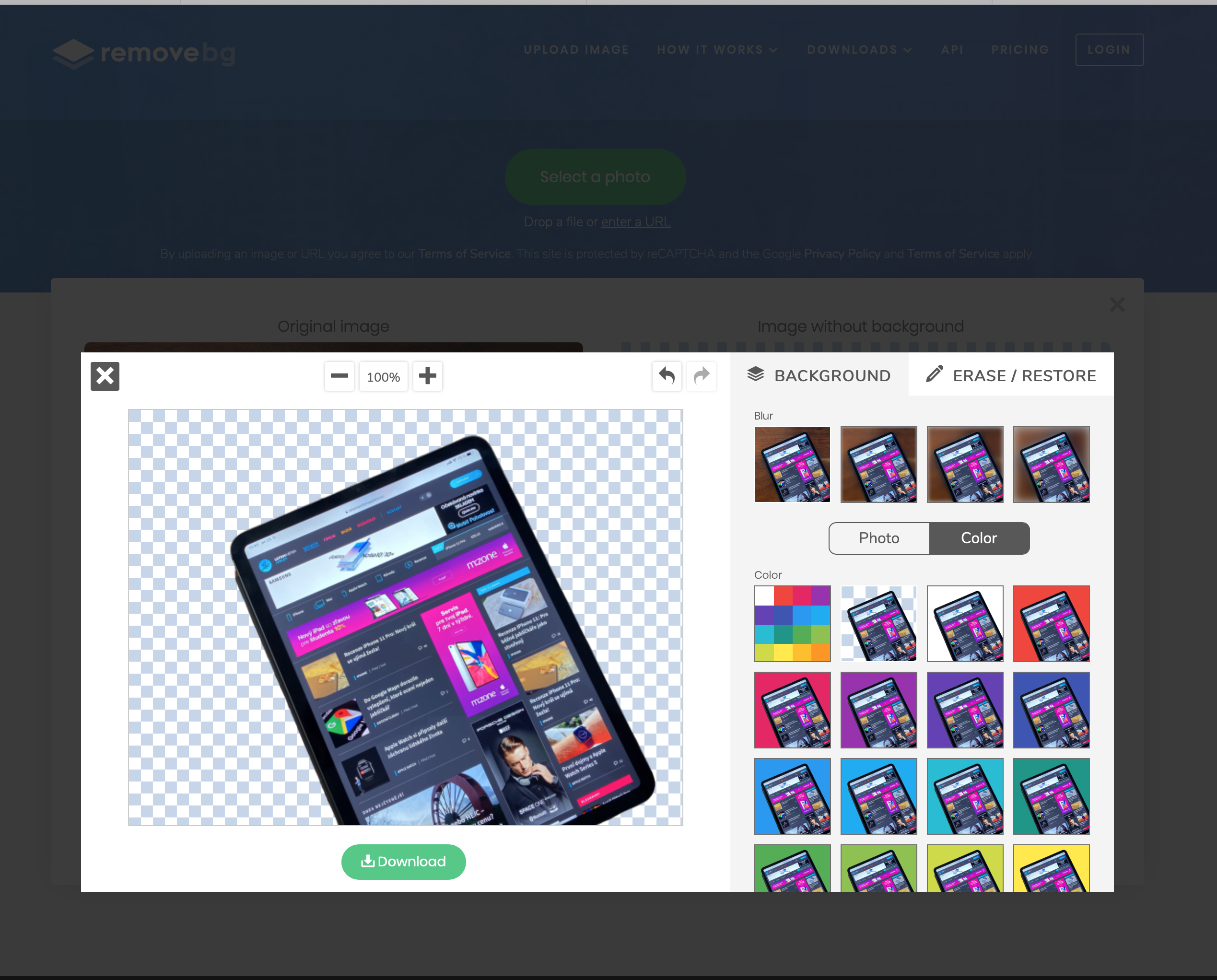 tablet background removal tool