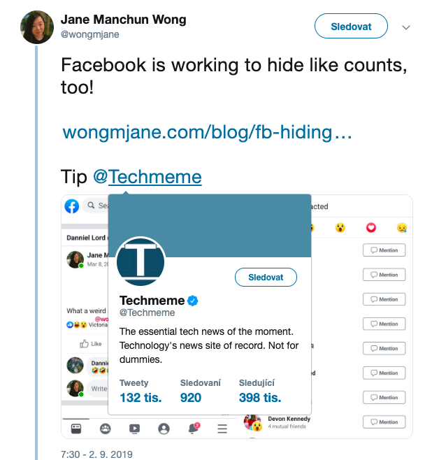 tweet facebook hiding likes