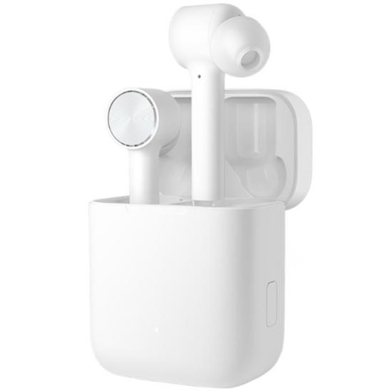 white wireless earbuds in case