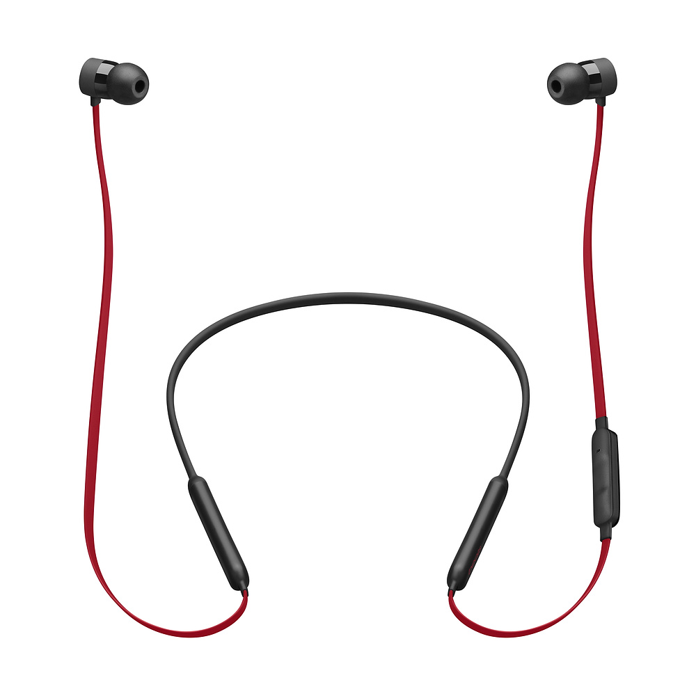 red wireless earbuds back view