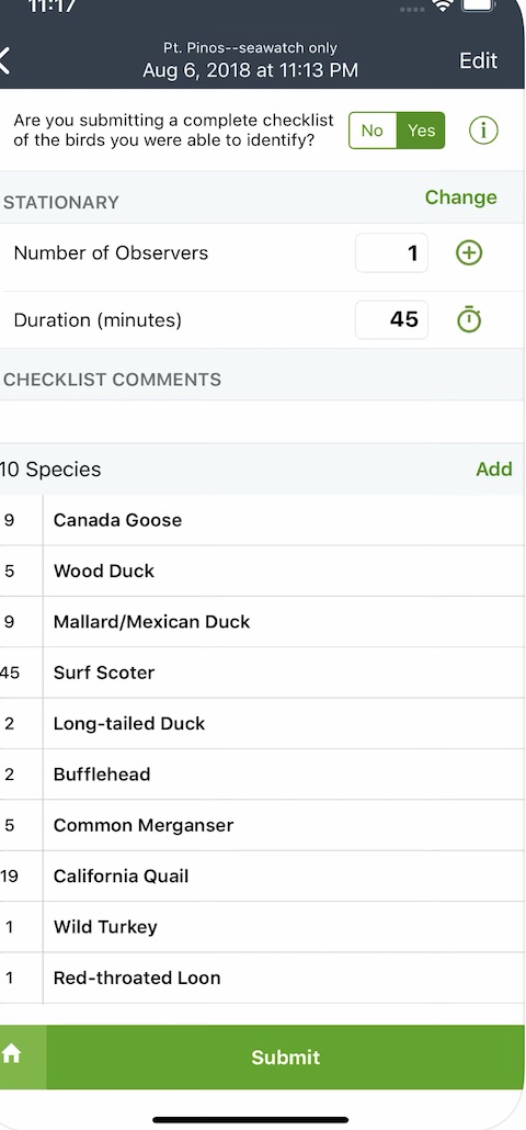 eBird iOS aplikace screenshot
