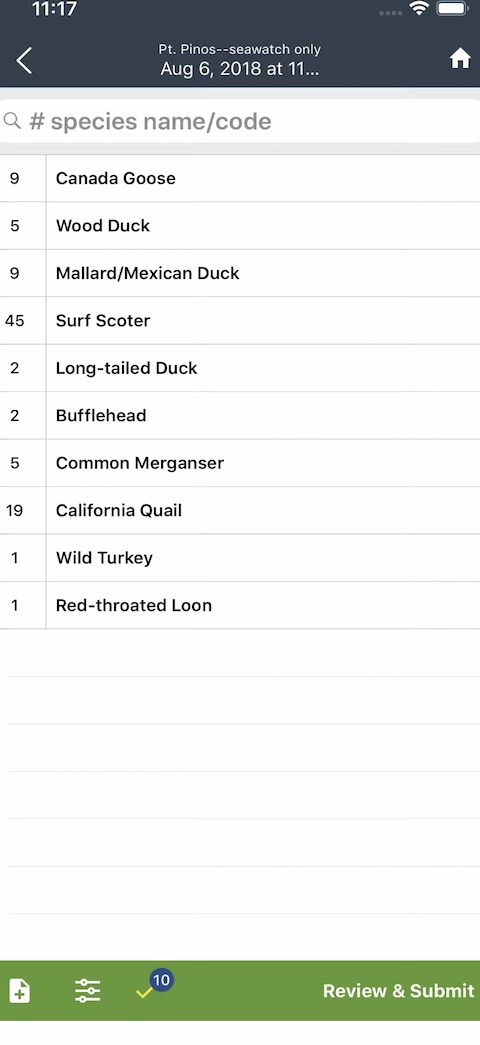 eBird iOS aplikace screenshot