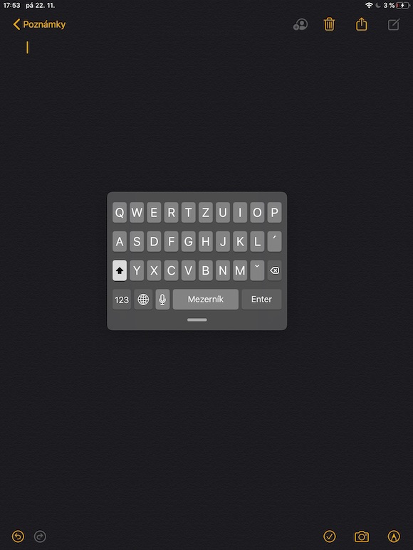 iPadOS plovouci klavesnice