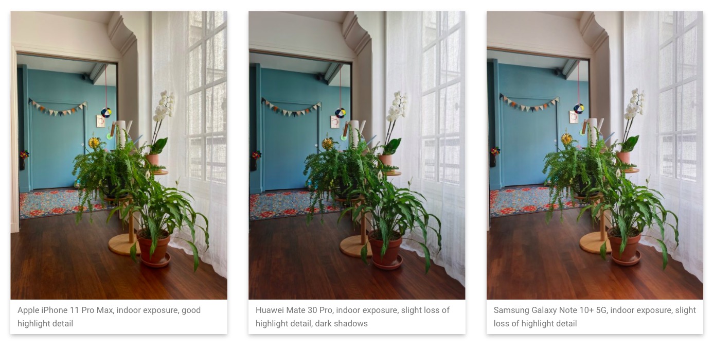smartphone camera comparison indoor plants