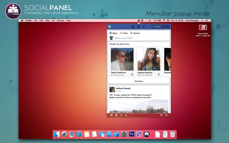 social panel menubar popup